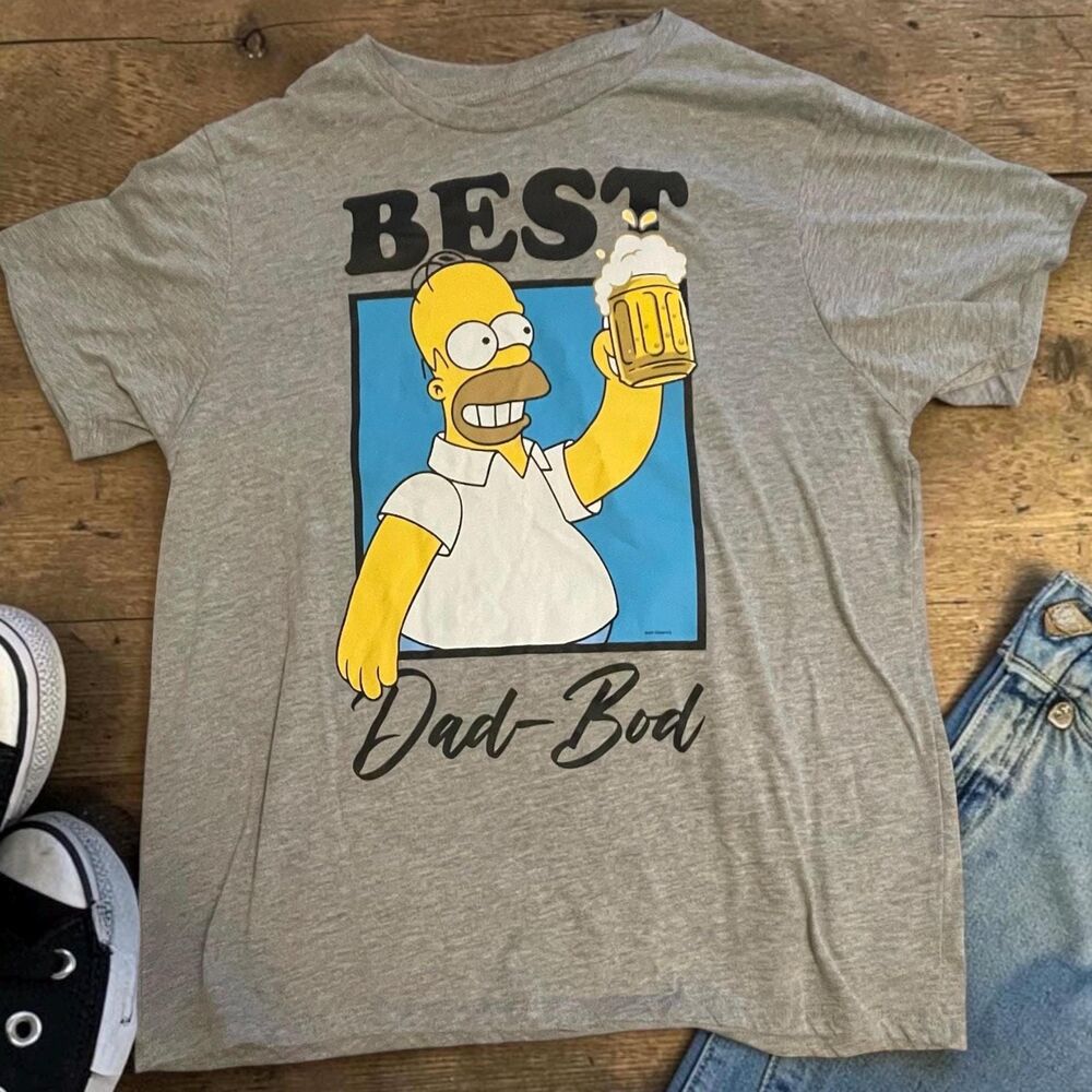 The Simpsons Homer Simpson Best Dad Bod Graphic T-Shirt Size XL Gray Men’s